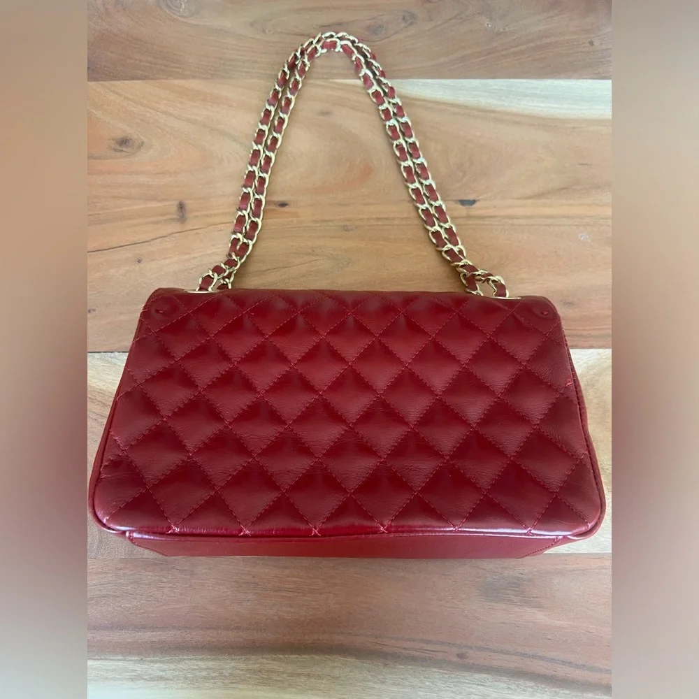 NWOT Red Italian Leather Handbag with Chain - Picture 3 of 5